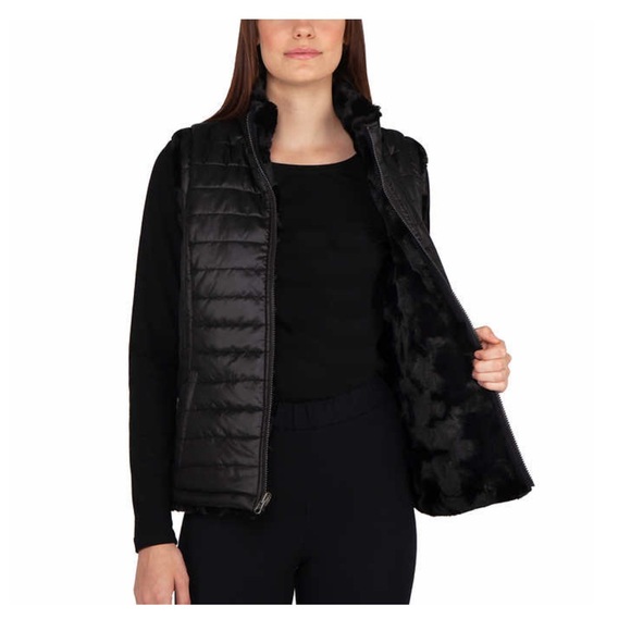 Nicole Miller Women's Reversible Cozy Quilted Faux Fur Insulated Puffer Vest - Picture 7 of 13